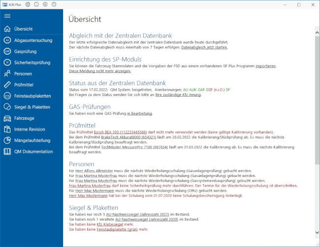 Screenshot der Startmaske mit Wiedervorlage